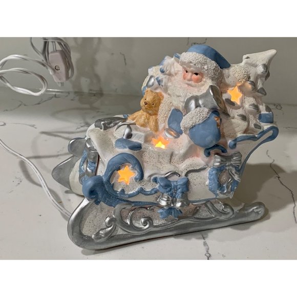 Blue and White Christmas Santa Claus in Sleigh with Light - Picture 3 of 8
